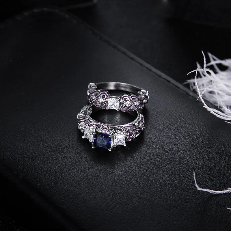 2 Pcs/Set Fashion Hollow Square Heart Love G Crystal Geometric Ring Set Female Wedding Party Clothing Jewelry Accessories | Украшения и
