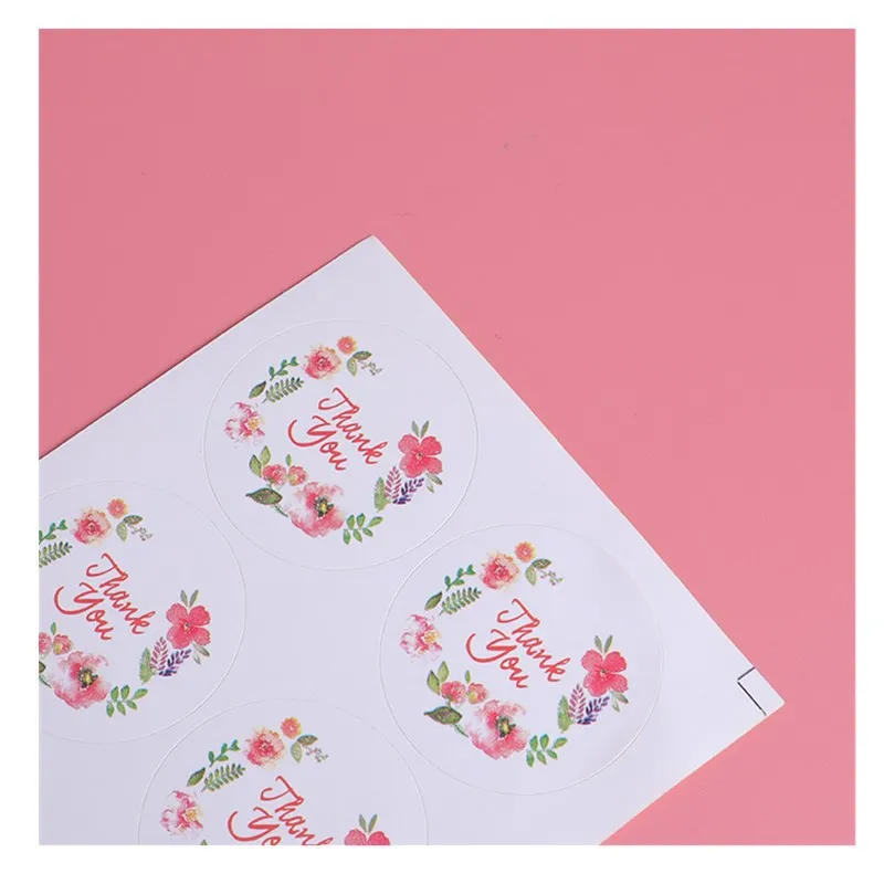 

100Pcs 10Sheets Thank You Small Freshness Flower Printing Sealing Label Kraft Sticker Baking DIY Round Gift Stickers