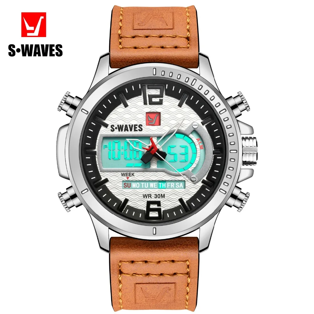 Брендовые SWAVES часы с двойным дисплеем кварцевые мужские спортивные