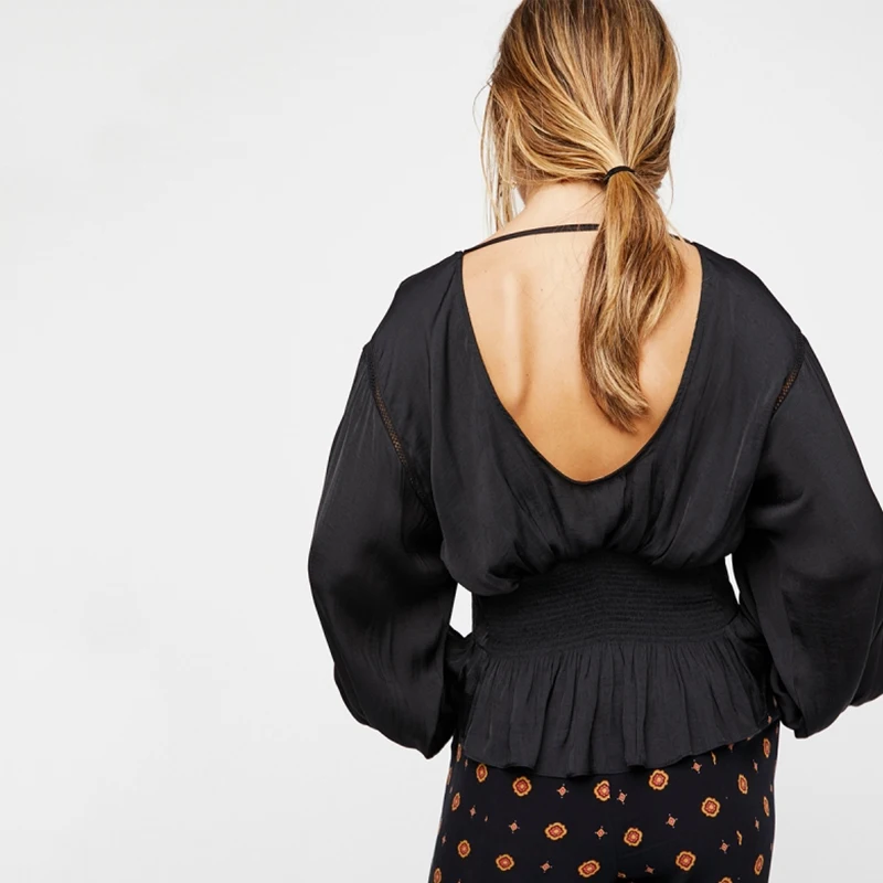 Женская блузка HDY Haoduoyi белая/черная с длинным рукавом|loose blouse|elegant topshirt women |