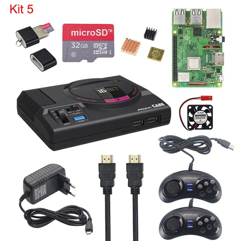 Kit 5 Retroflag MEGAPi CASE-M для Raspberry Pi 3 Model B Plus классический usb-контроллер-M+ вентилятор+ радиаторы+ адаптер питания для RetroPie - Цвет: Kit 5