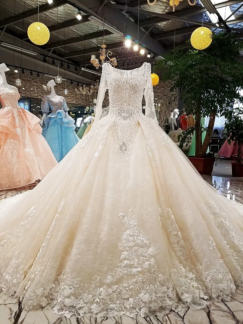Wedding Dress 2018 The Bridal High-end Luxury Full Sleeve Elelgant O-neck Sweep Train Ball Gown Princess Illusionb | Свадьбы и