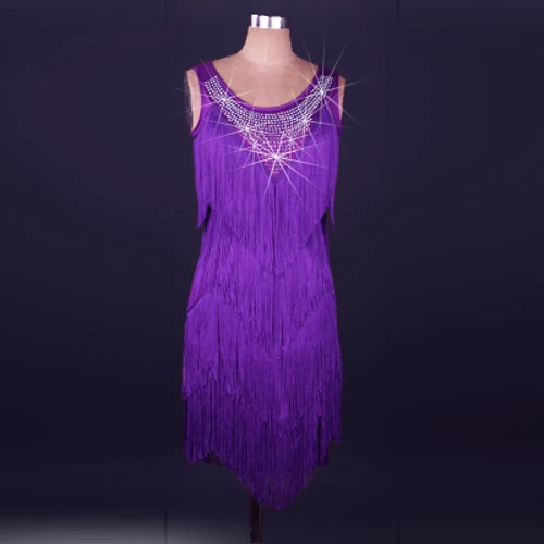 purple Стиль, костюм для латинских танцев, спандекс, кисточка, камни, платье для латинских танцев для женщин, платья для латинских танцев - Цвет: purple