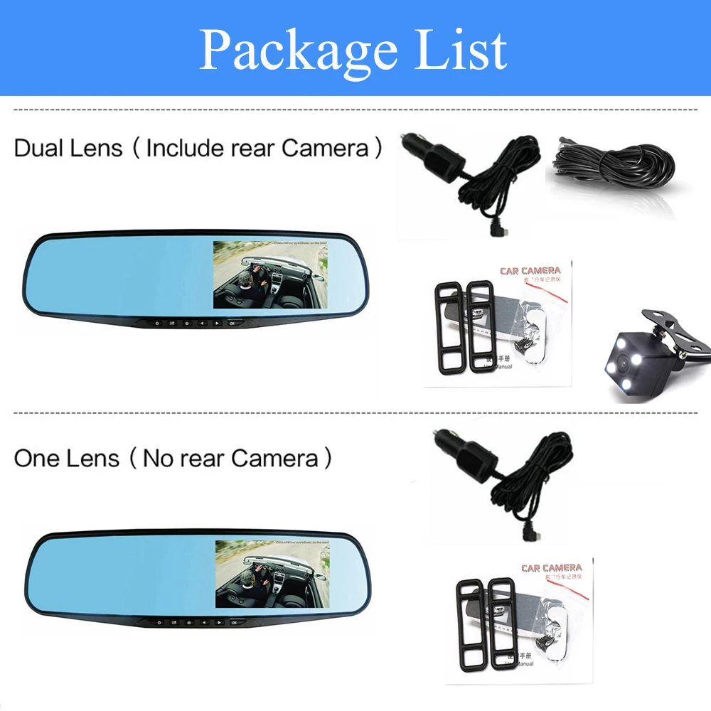 

ADDKEY FHD 1080P Car Dvr Camera Auto 4.3 Inch Rearview Mirror Digital Video Recorder Dual Lens Registratory Camcorder dash cam