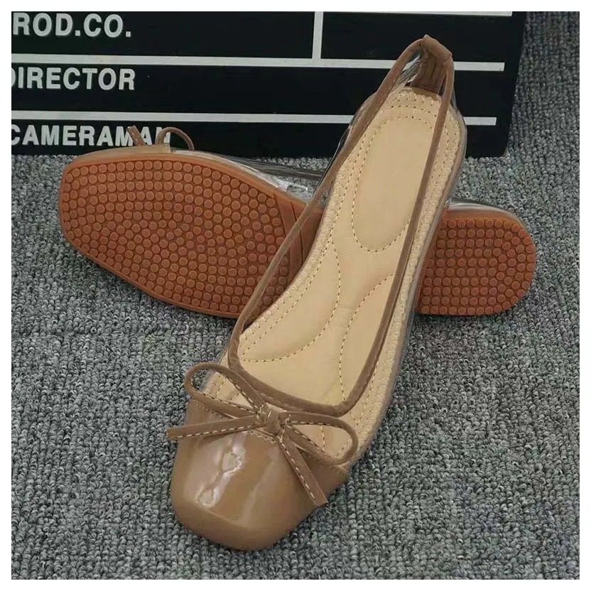 Beige DONLEE QUEEN/женские балетки на плоской подошве с квадратным носком, с узлом-бабочкой, прозрачные балетки обувь на резиновой подошве Zapatos De Mujer - Цвет: Beige