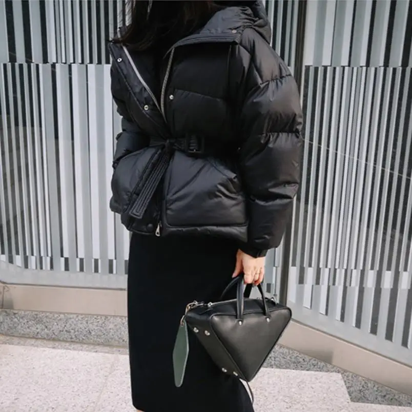 black Корейский стиль Модные свободные плотные парки пальто женские теплые зимние новые куртки с поясом женские топы gx1402 - Цвет: black
