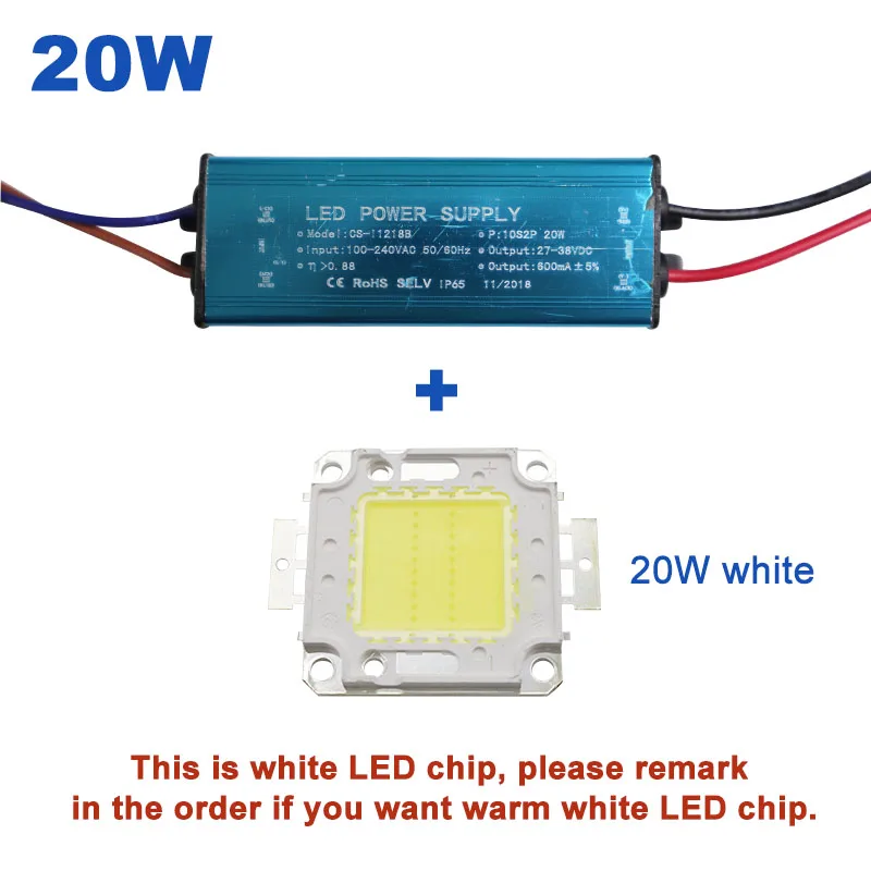 20W and LED Chip 50 Вт 100 Вт Высокая мощность с драйвером постоянного тока для светодиода водонепроницаемый IP65 источник питания AC110-265V вход для прожектора DC20-40V выход - Цвет: 20W and LED Chip