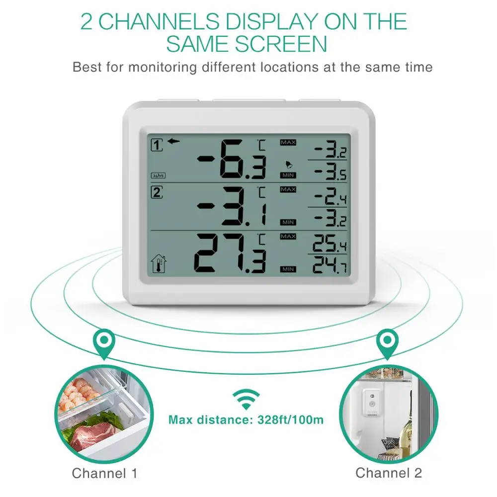 ORIA Refrigerator Digital Thermometer Wireless Freezer Audible Alarm Household Indoor Outdoor Temperature Backlight | Дом и сад