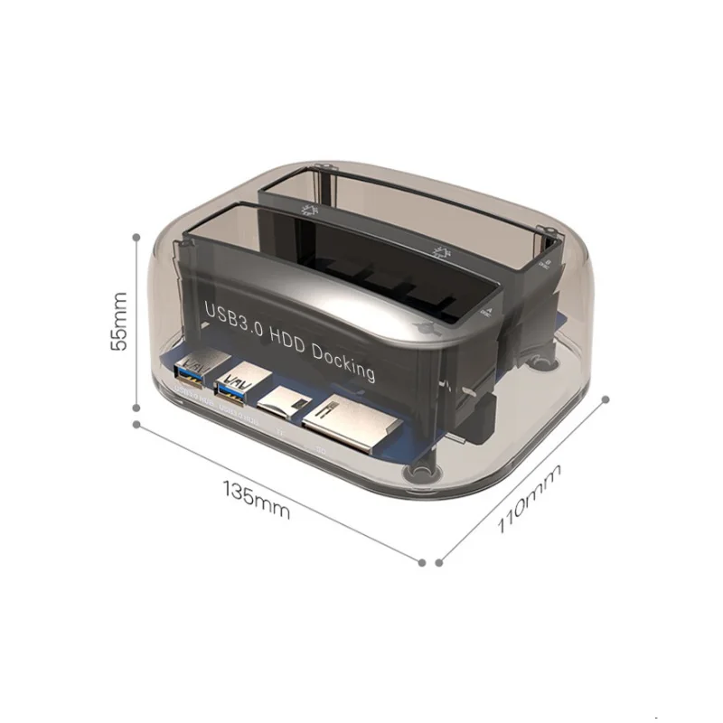 New Transparent Dual Bay HDD Dock Docking Station Compact External Hard Disk Drive For 2.5 Inch 3.5 Inch SATA HDD USB 3.0