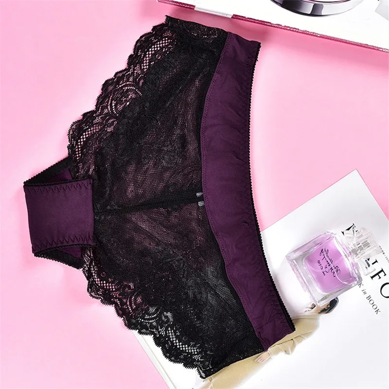 IZA.Z Women Combination Panties 4PCS Mid-Rise Red Purple Fashion Sexy Underwear Transparent Lace Female CZ0711 |