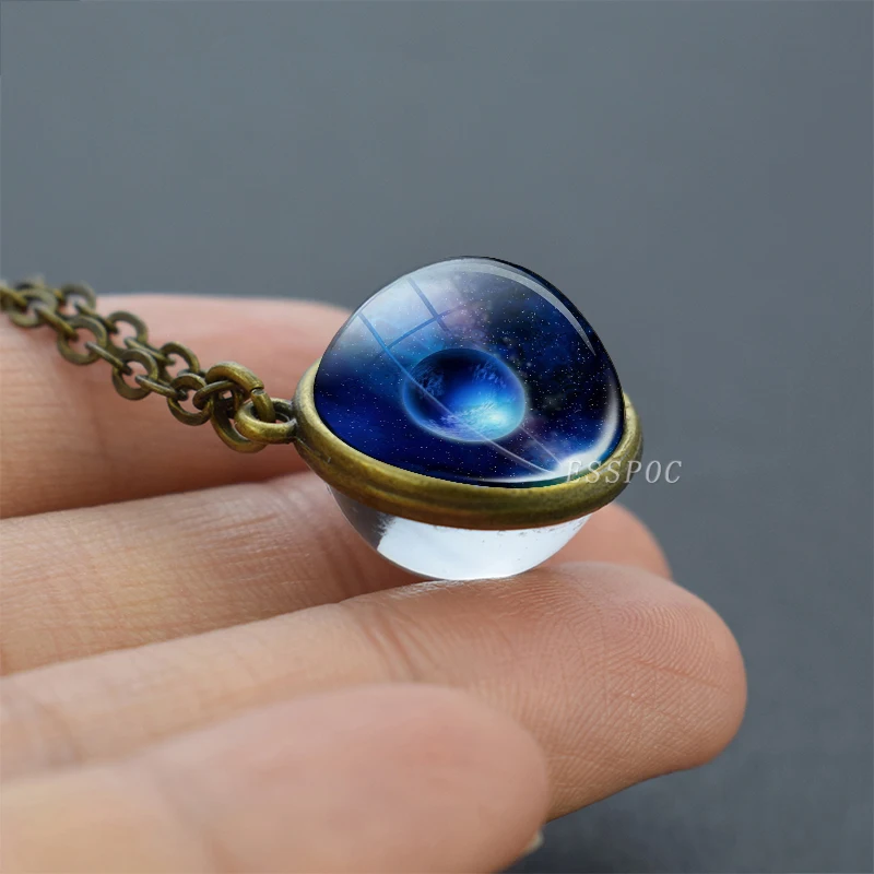 Винтажное ожерелье Вселенная с солнечной системой Galaxy Planet двухстороннее