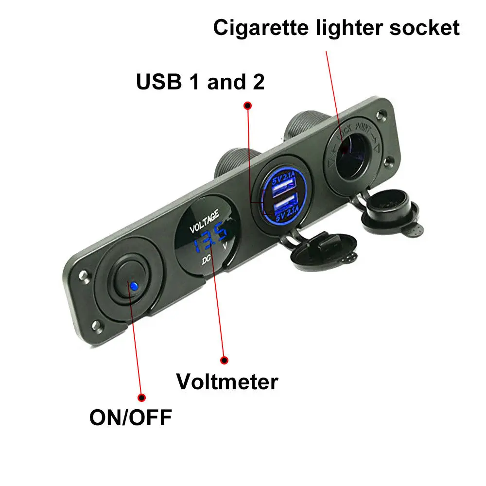 4.2A 4 Way USB зарядное устройство Вольтметр термометр адаптер автомобильный RV прикуриватель синий красный зеленый