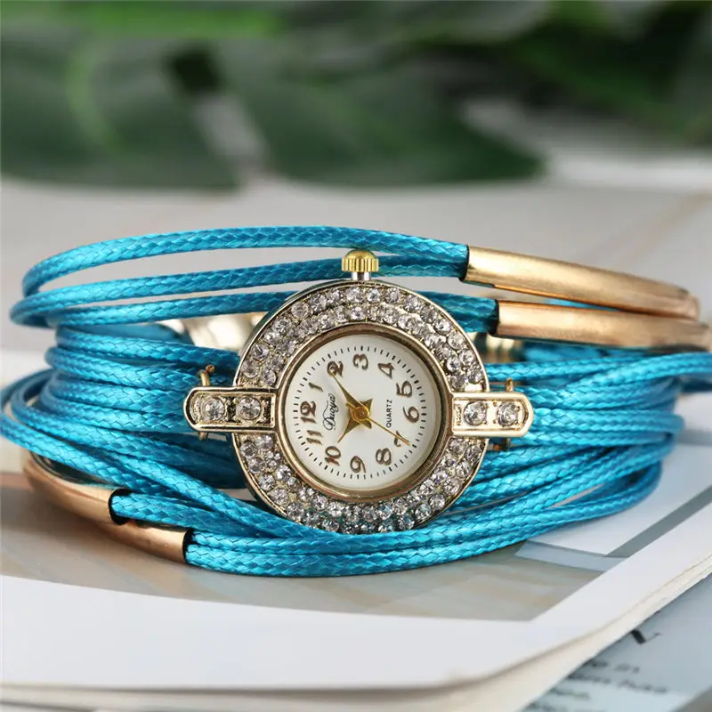 

Women Quartz Bracelet Watch Unique Black Wax Lines Strap Diamond-encrusted Case Bangle Watches Lobster Clasp orologio donna