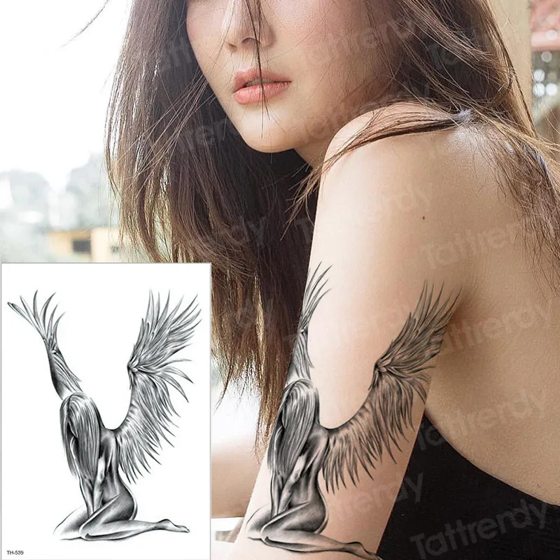 

temporary tattoo sheet tatoo temporary stickers angel wing tattoos girl sexy thigh arm tattoo black sleeve tatto boys men decal