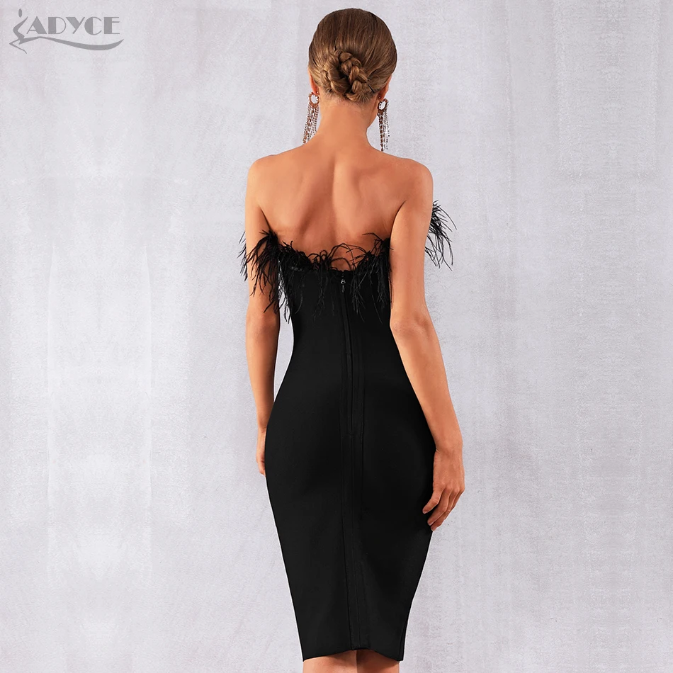 Adyce, новинка, летнее женское Бандажное платье, Vestidos, сексуальное, с черными перьями, без рукавов, без бретелек, бодикон, Клубное, знаменитостей, вечерние платья