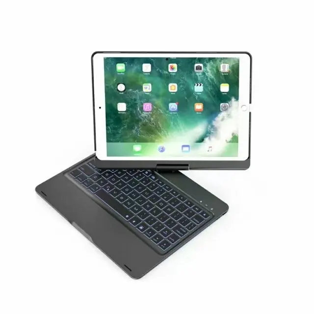 Witsp@ d-для нового IPAD 9,7 дюймов 360 Вращающийся чехол для клавиатуры, 7 цветов с подсветкой Folio Cover Беспроводная Bluetooth металлическая клавиатура - Цвет: Black