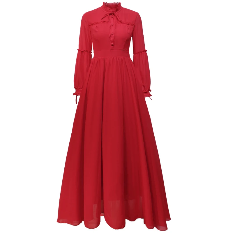 Женское длинное платье YOSIMI красное шифоновое туника до колена с длинным рукавом