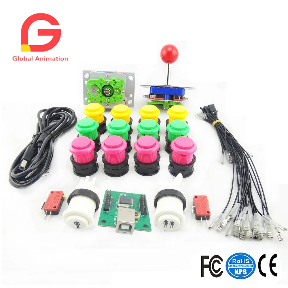 DIY Arcade Parts Bundles Kit With 12 Push Buttons 2 Joysticks Player Micro Switches And Jamma USB Control PCB | Спорт и развлечения