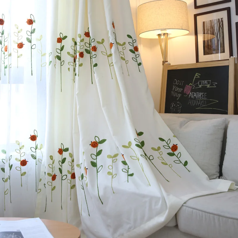 Вышитые льняные шторы детская спальня белый занавес в рустикальном стиле