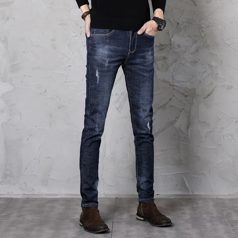 2019 New Design Men's Skinny Jeans Fashion Men Washed Feet Slim Fit Denim Pants Casual Classic Stretch Mid Boyfriend Male | Мужская
