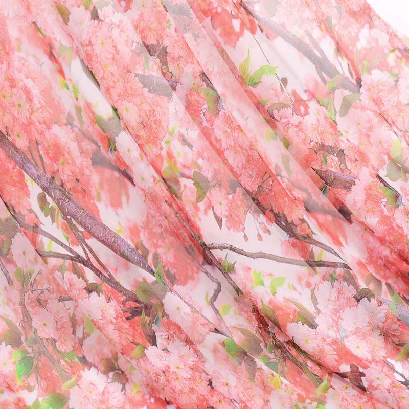 50X140cm/piece Pink Peach Blossom Flower 100% Real Mulberry Silk Fabric Cloth For Manual Dress Clothing DIY Sewing Patchwork | Дом и сад
