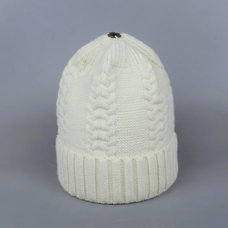 Hat White Натуральный мех енота помпонами вязаная шапка мяч Beanie зимняя шапка для женщин Девушки Шерсть Хлопок Skullies женский лыжный кепки - Цвет: Hat White