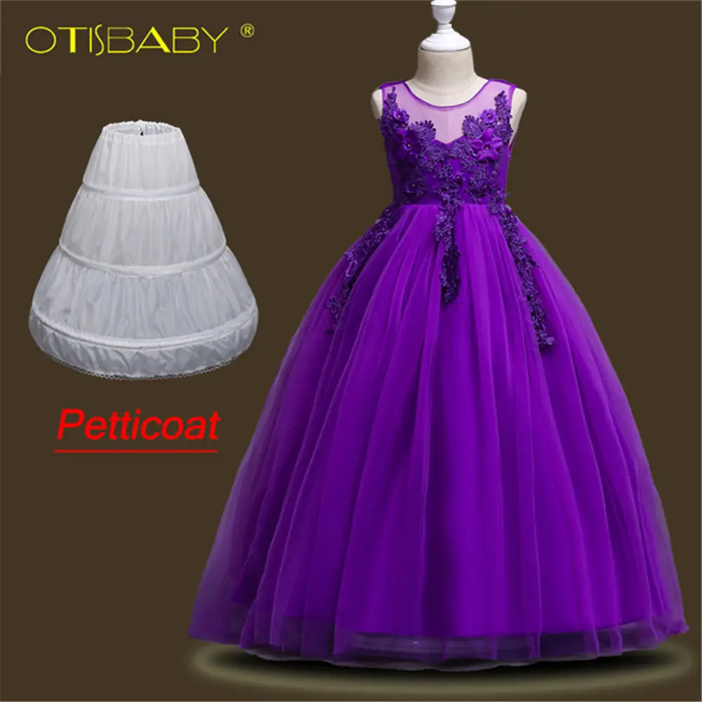 Purple Set Детское элегантное Пышное Платье с бабочками; Детские Вечерние платья; кружевное бальное платье без рукавов; Платья с цветочным узором для девочек для свадебной церемонии - Цвет: Purple Set