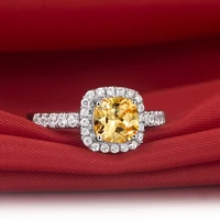 solid 14k white gold au585 ring cushion cut 3ct yellow diamond female marriage ring love promise halo jewelry for lady brilliant
