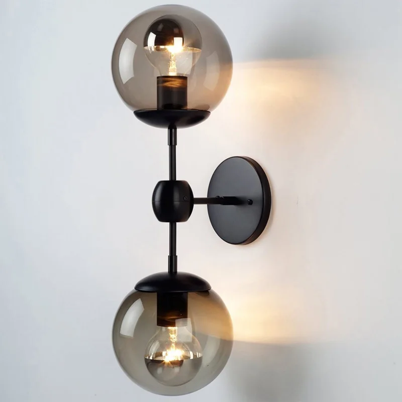 

New Modern Modo Glass Globe Wall Sconce 2 / 3 Heads Wall Lamp Iron Metal Wall Light For Bedroom Restaurant Aisle Lights WL229