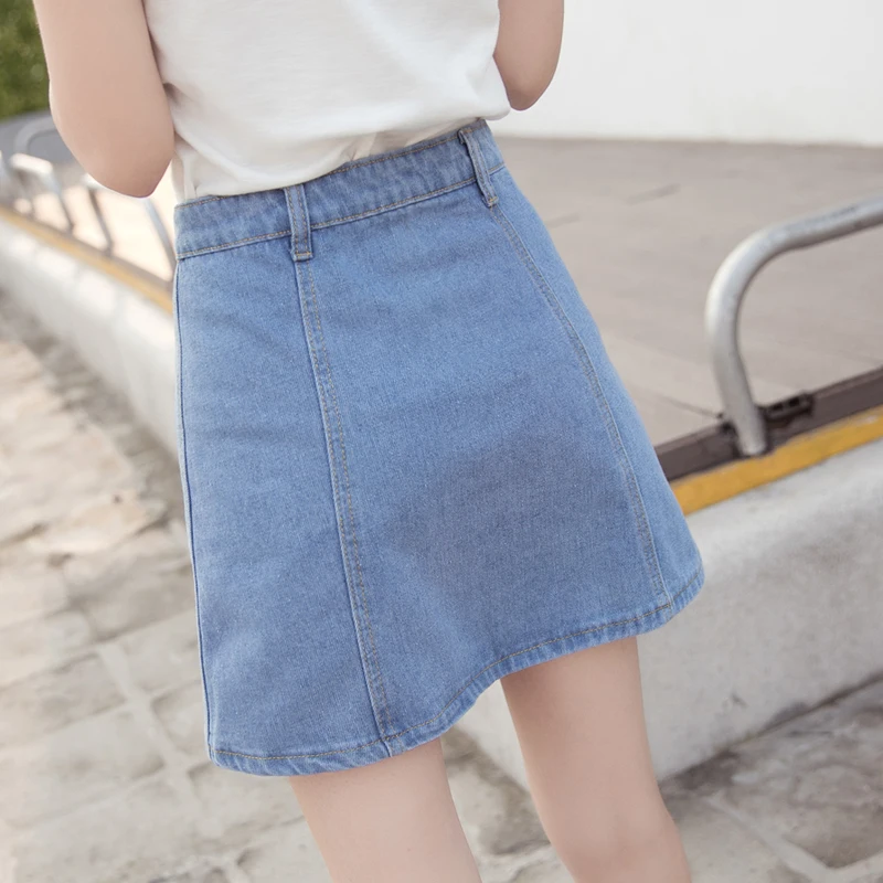 EXOTAO Single Breasted Mini Denim Skirts for Lady Solid Empire Harajuku Skirt Spring Saia 2018 Fashion Faldas Women A-Line Jupe | Женская