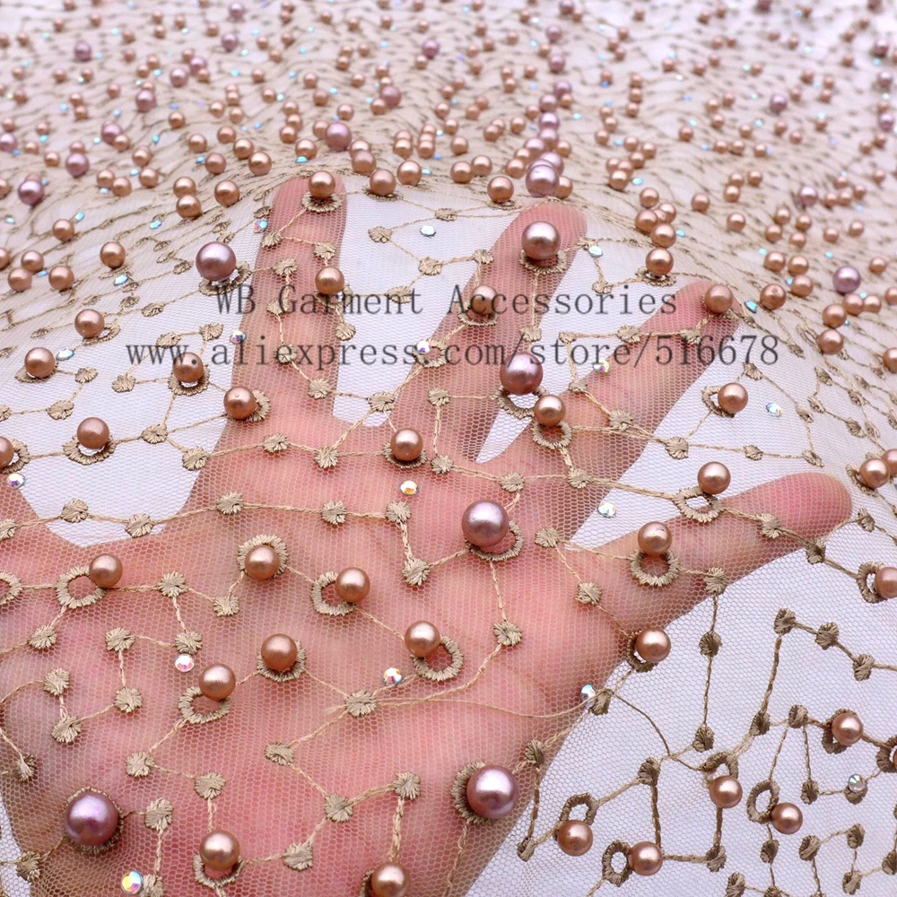 Новый модный стиль металлические камни жемчуг высокого класса на сетке вышитые