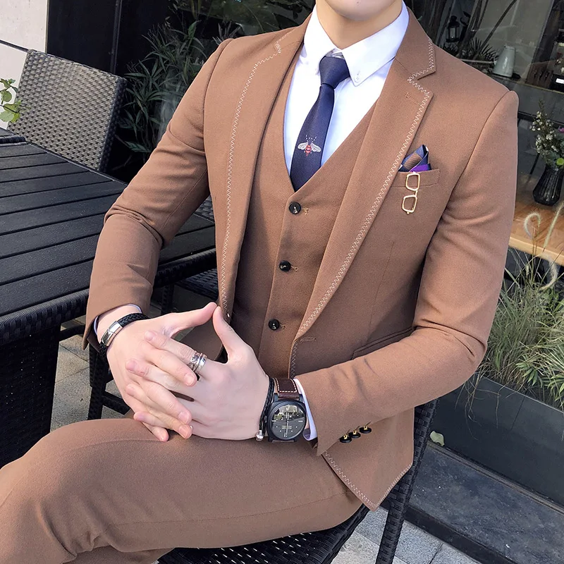 

2020 Men Suit 3 Piece Set Business Wedding Banquet Male Blazer Jacket with Vest and Pant Asia size S M L XL XXL XXXL