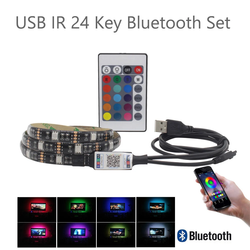 IR 24 Key Bluetooth Светодиодные ленты светильник Bluetooth USB 5V Тира светодиодный RGB ленты Ambi светильник ТВ Wi-Fi Водонепроницаемый SMD 5050 музыка ТВ фон Гибкая полоса - Испускаемый цвет: IR 24 Key Bluetooth