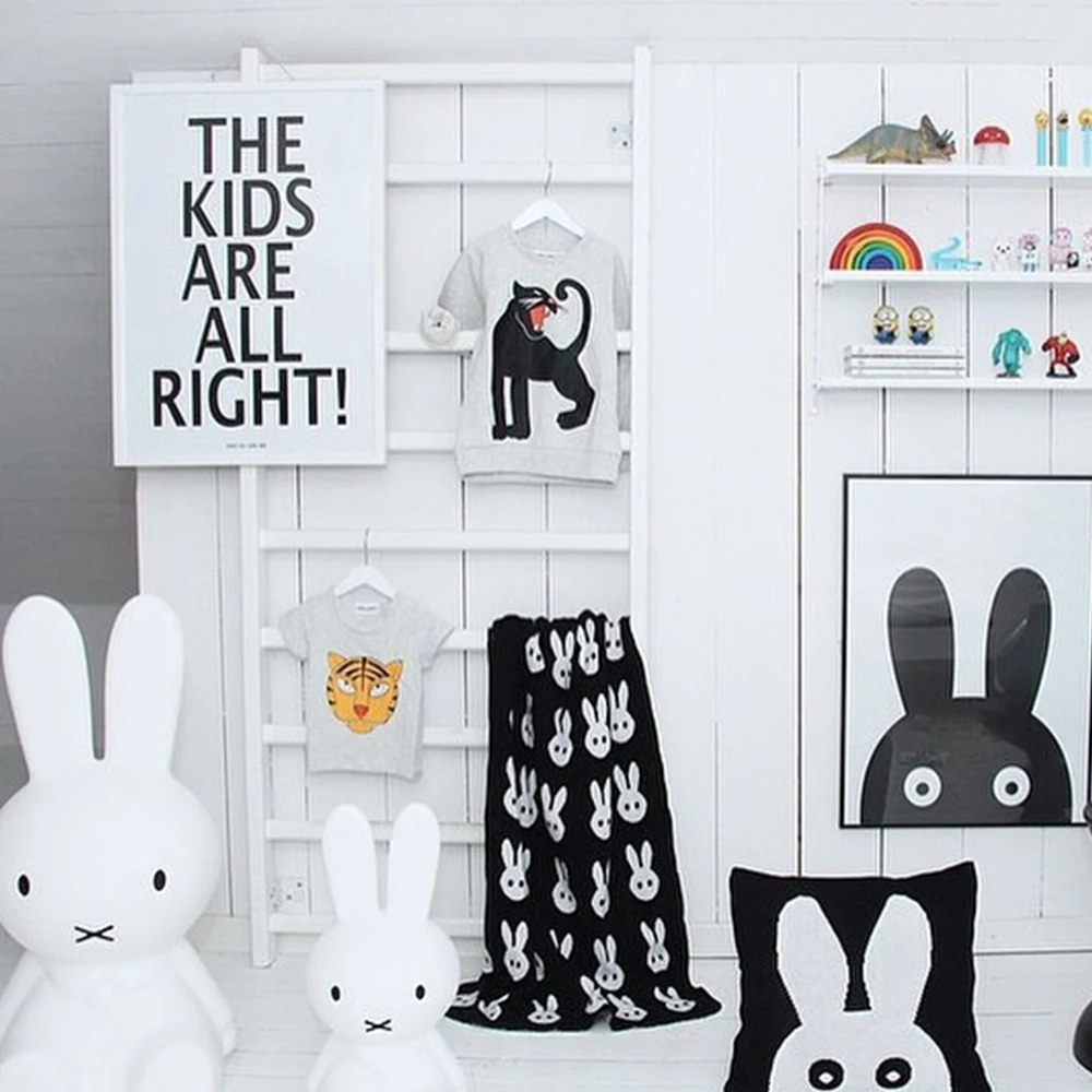 Вязаное детское одеяло черный белый цвет Постельные принадлежности Стёганое