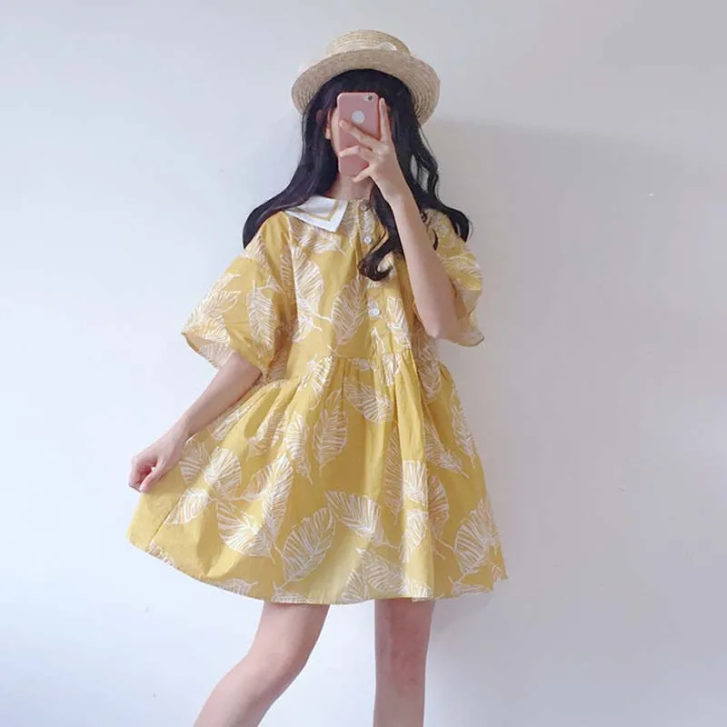 Женское платье с коротким рукавом Mori girl Свободное длинное приталенное в