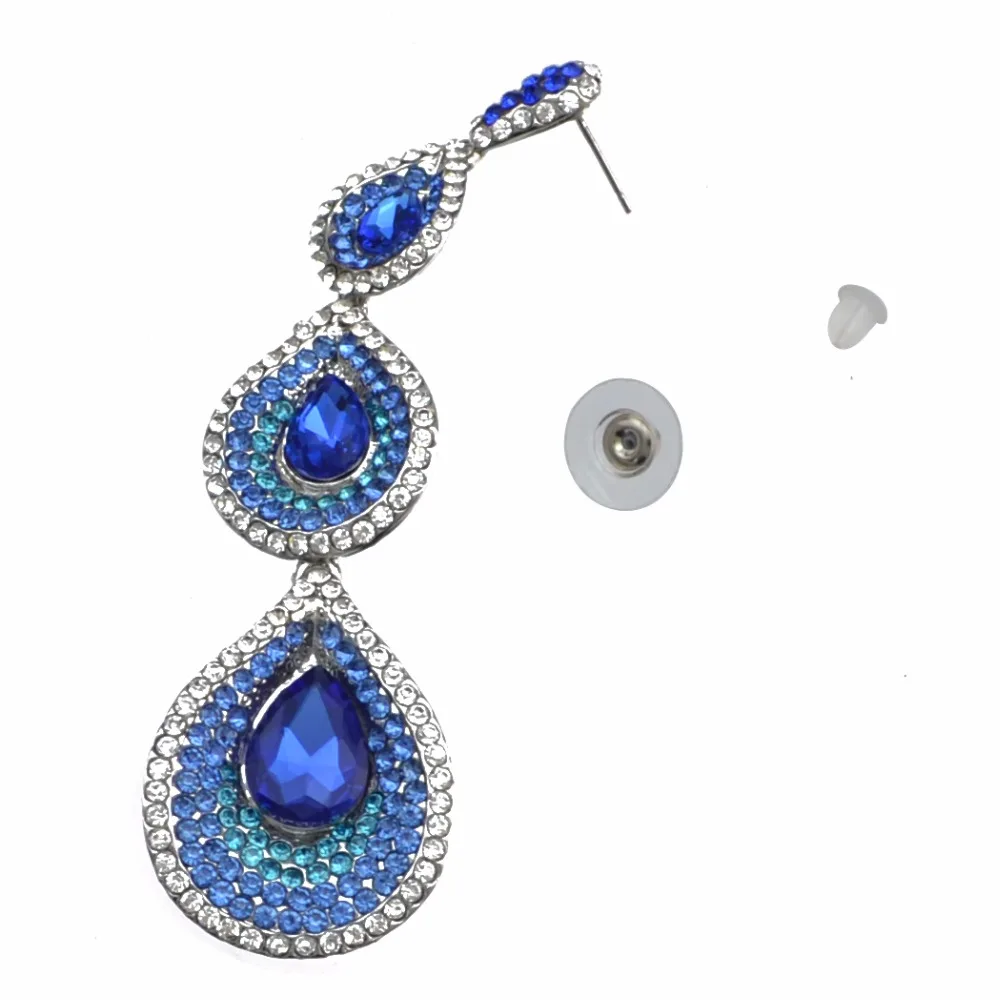 Unqiue Зеленый Фиолетовый Синий Rhineston серьги ювелирные изделия Капли Воды Роскошный Кристалл Камень Свадебные серьги Букле д 'ореиль