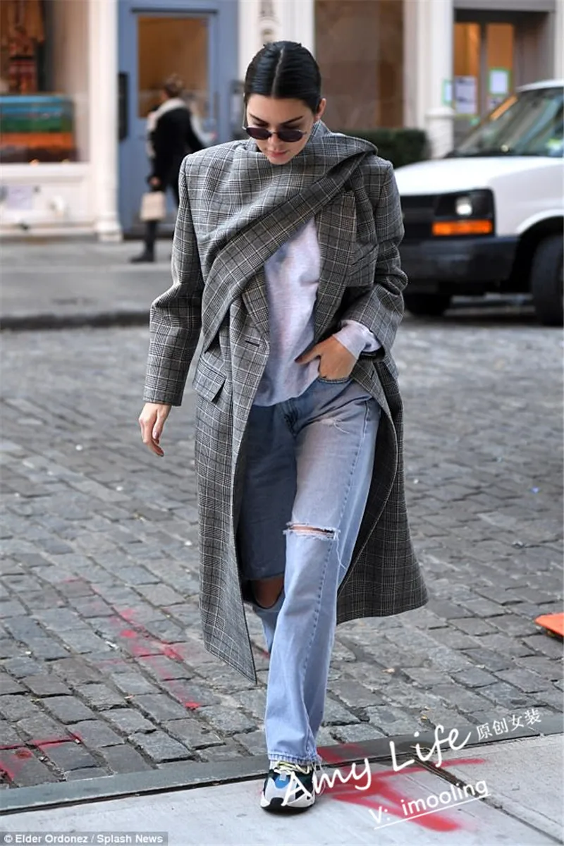 DEAT, новинка, Осень-зима, модная Европейская Женская одежда, клетчатая двубортная куртка с длинным рукавом, сшитая Лоскутная куртка WB67102S