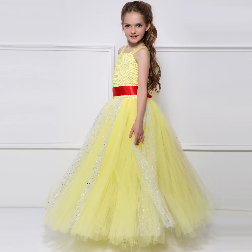 Belle Princess Tutu Dresses For Girls Wedding Party Dress Kids Beauty Beast Halloween Costumes Yellow Ball Gown 1-14 | Детская одежда и