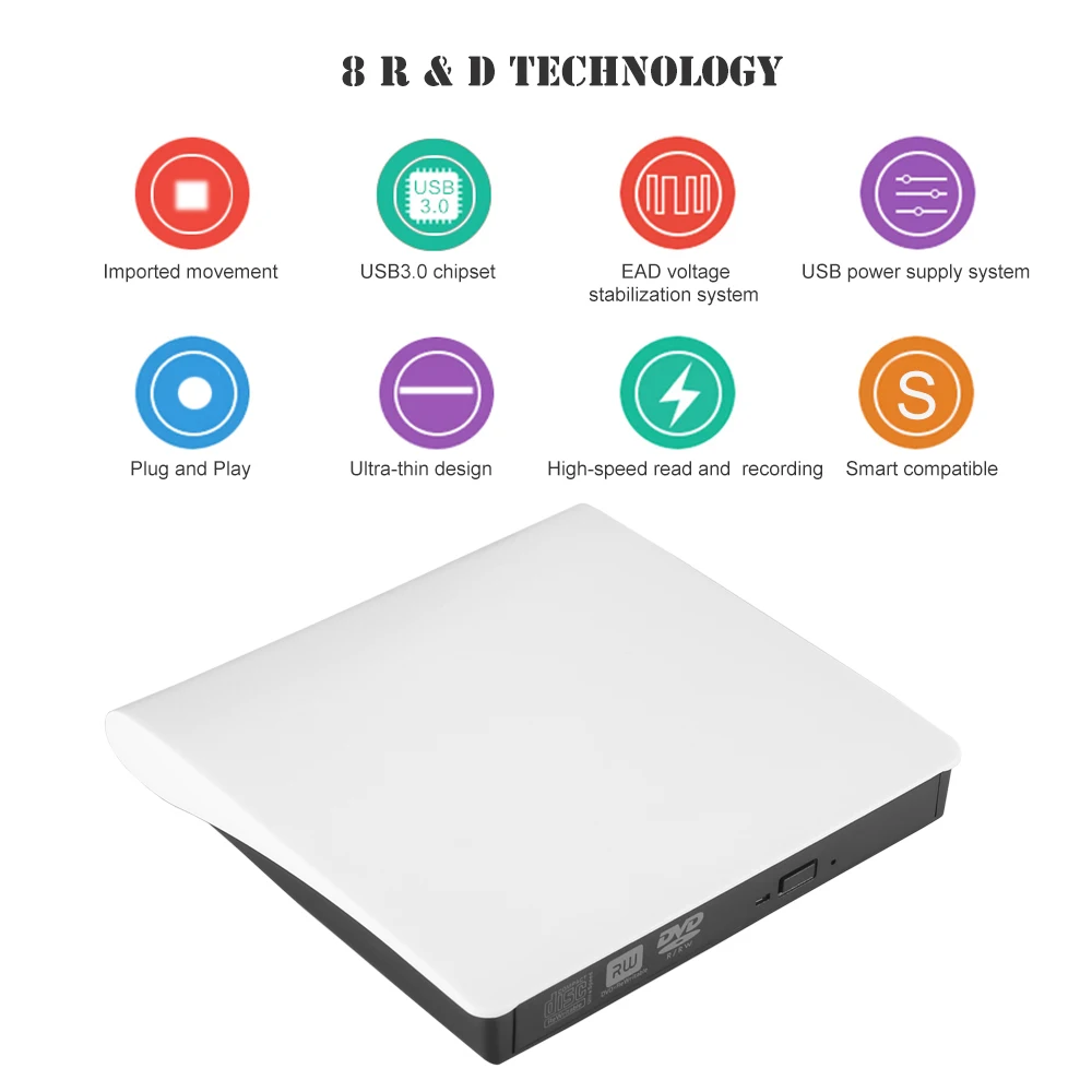 Внешний USB3.0 DVD+/-R 8X, DVD-RW 4X, CD-R 24X, DVD8X, DVD-R Burner read Writer POP-UP для ноутбука Мобильный Внешний привод