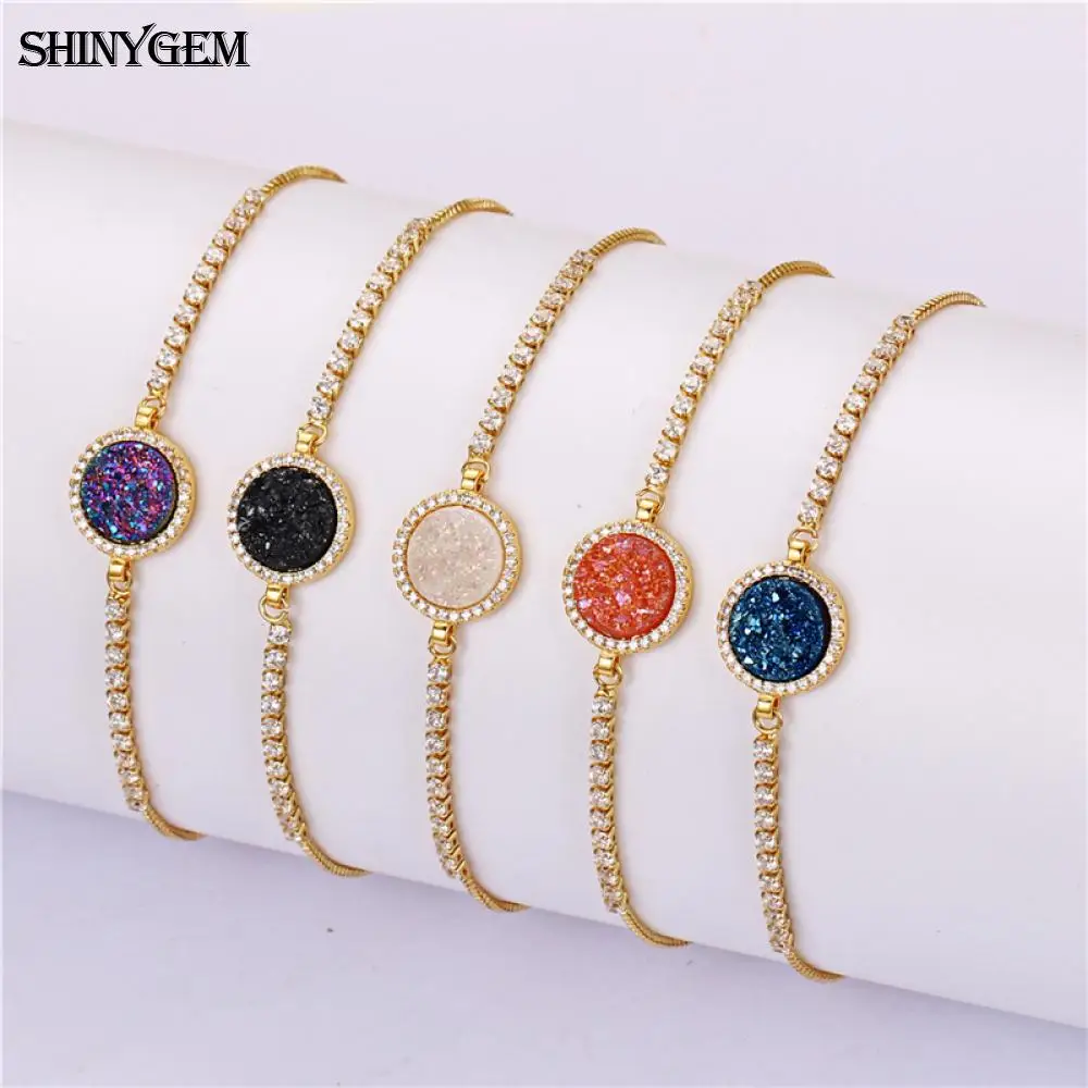 Изящный браслет с кристаллами ShinyGem натуральный круглый позолоченный друзами