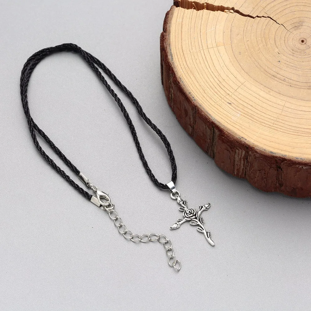 Модное ожерелье Kinitial с подвеской-крестом в виде Розы Очаровательное стиле ретро