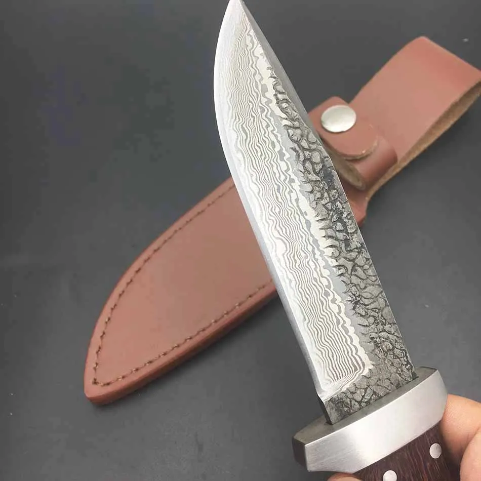SK004 ручной Кованый прямой нож из дамасской стали твердость 62HRC Открытый Нож для