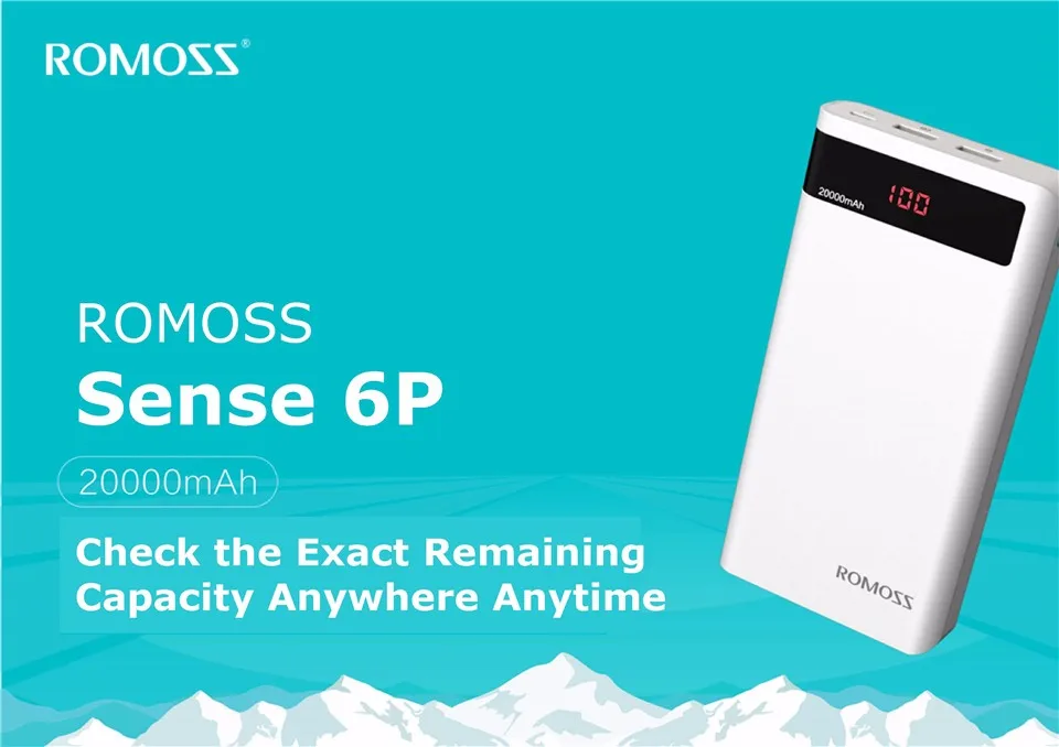 20000 мАч ROMOSS Sense 6P внешний аккумулятор, двойной USB портативный внешний аккумулятор, светодиодный дисплей, быстрое портативное зарядное устройство для телефонов и планшетов