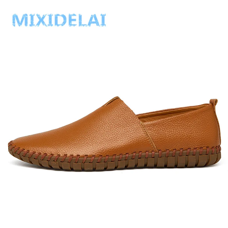 MIXIDELAI Genuine Cow Leather Mens Loafers Fashion Handmade Moccasins Soft Blue Slip On Men's Boat Shoe PLUS SIZE 38~48 | Обувь