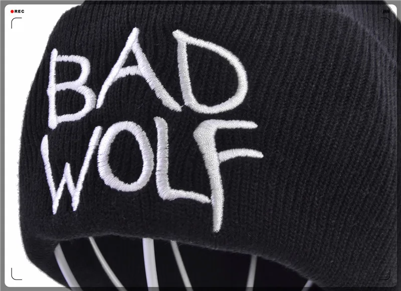Зимние унисекс Bad wolf с вышивкой в виде букв, модные теплые шерстяные вязаные наушники, шапочки, шапки для мужчин и женщин