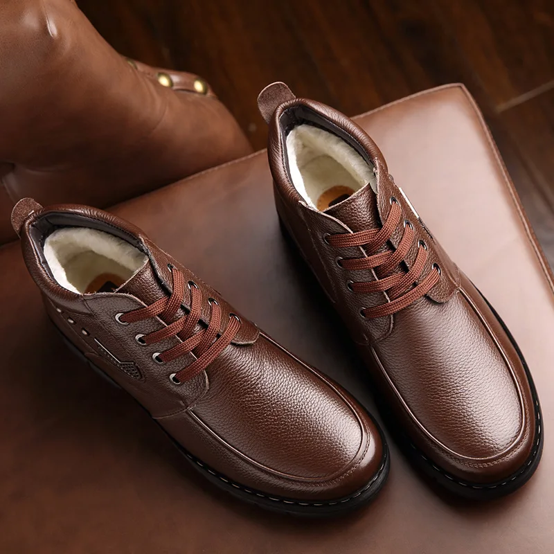 2019 г. Новая зимняя обувь мужские ботинки натуральная кожа шерсть внутри Горячая