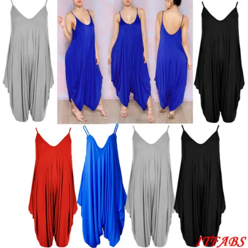 Женский комбинезон на бретельках свободный без рукавов с треугольным вырезом и