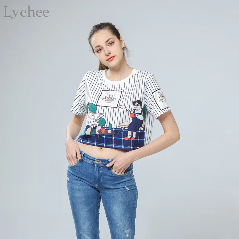 Летний женский укороченный топ Lychee в стиле Харадзюку Повседневная Свободная