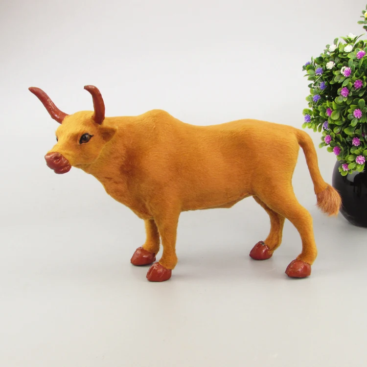 

plastic& furs yellow cattle toy model 26x18cm, home decoration Xmas gift w5797