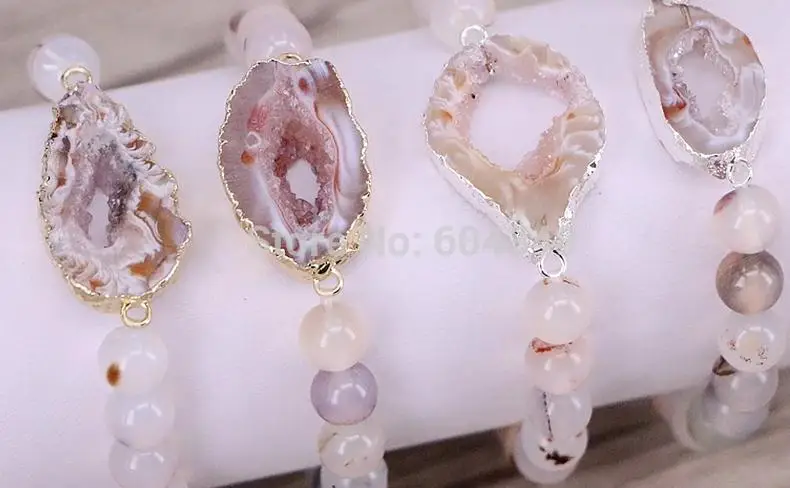Mix color 5 нитей Zyunz природа geode Разъем браслеты, круглый камень Бусины стрейч браслеты Шарм ювелирные изделия - Окраска металла: Mix color